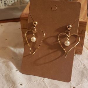 90s Faux Pearl and Heart Dangle Earrings